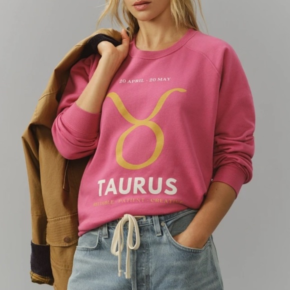 Anthropologie The Zodiac Sweatshirt Catherine O'Sullivan Taurus Pink Size XS New - Picture 11 of 11